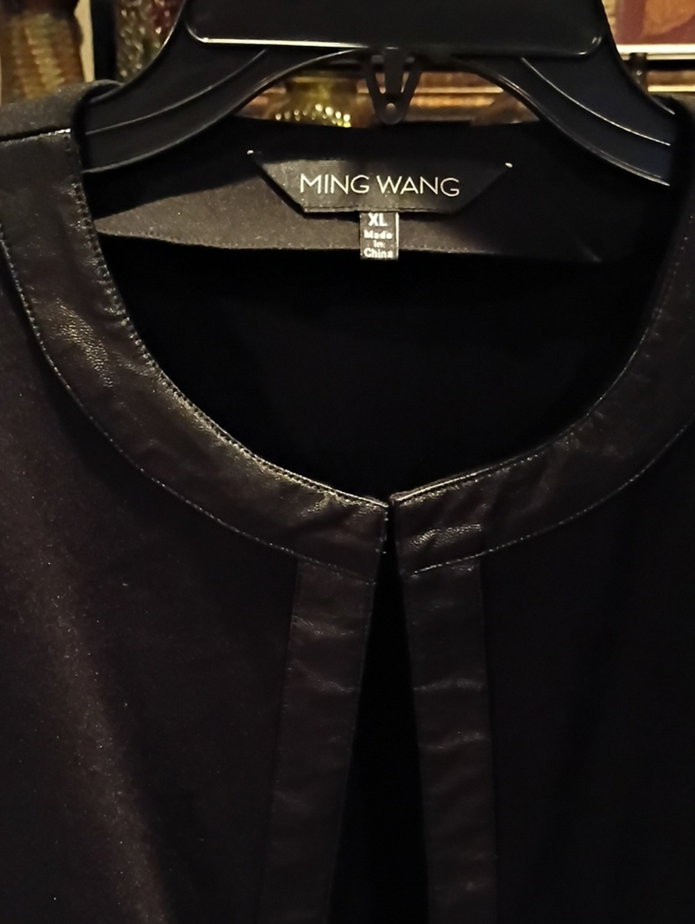 Ming Wang Rayon Blend Black Jacket/Coat with Banded Leather Trim & Side Slits - Picture 7 of 13